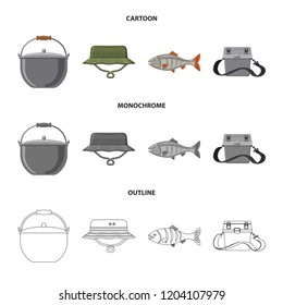 Vector illustration of fish and fishing icon. Set of fish and equipment vector icon for stock.