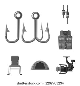 Vector illustration of fish and fishing icon. Set of fish and equipment stock symbol for web.