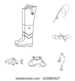 Vector illustration of fish and fishing icon. Set of fish and equipment stock vector illustration.