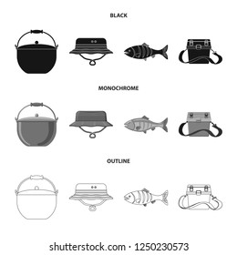 Vector illustration of fish and fishing icon. Set of fish and equipment symbol for web.
