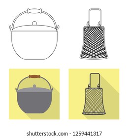 Vector illustration of fish and fishing icon. Set of fish and equipment vector icon for stock.
