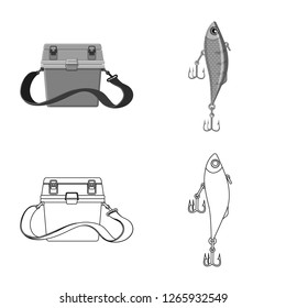 Vector illustration of fish and fishing icon. Set of fish and equipment stock vector illustration.