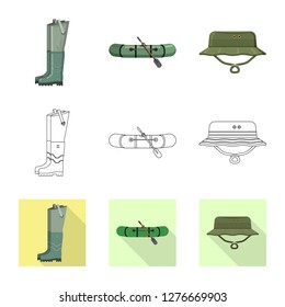Vector illustration of fish and fishing icon. Set of fish and equipment vector icon for stock.