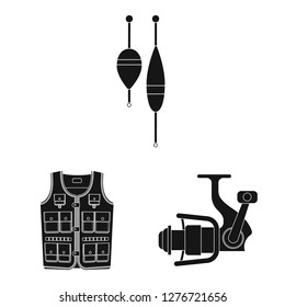 Vector illustration of fish and fishing icon. Set of fish and equipment stock symbol for web.