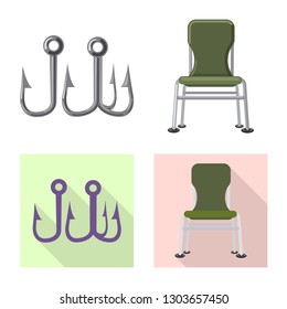 Vector illustration of fish and fishing icon. Collection of fish and equipment vector icon for stock.