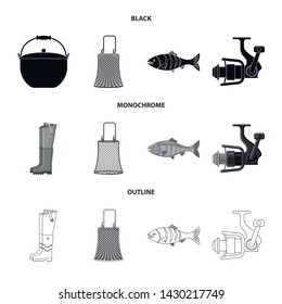 Vector illustration of fish and fishing icon. Collection of fish and equipment vector icon for stock.