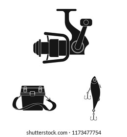 Vector illustration of fish and fishing logo. Collection of fish and equipment stock vector illustration.