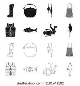 Vector illustration of fish and fishing logo. Collection of fish and equipment stock vector illustration.