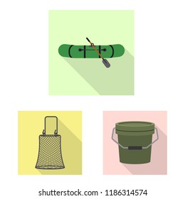 Vector illustration of fish and fishing logo. Set of fish and equipment stock symbol for web.