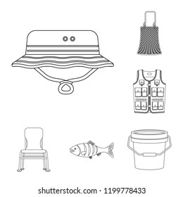 Vector illustration of fish and fishing logo. Set of fish and equipment stock vector illustration.