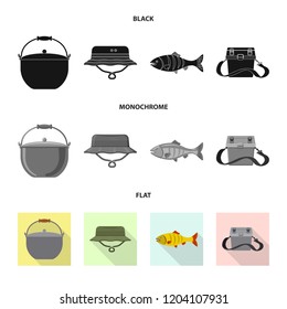 Vector illustration of fish and fishing logo. Collection of fish and equipment vector icon for stock.