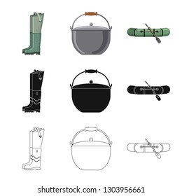 Vector illustration of fish and fishing logo. Set of fish and equipment stock symbol for web.