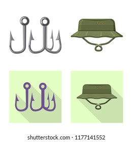 Vector illustration of fish and fishing sign. Collection of fish and equipment stock symbol for web.