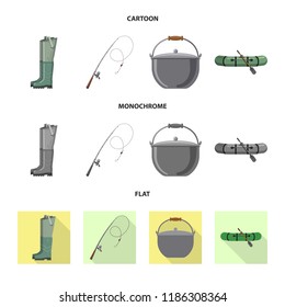 Vector illustration of fish and fishing symbol. Set of fish and equipment vector icon for stock.