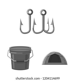 Vector illustration of fish and fishing symbol. Set of fish and equipment stock vector illustration.