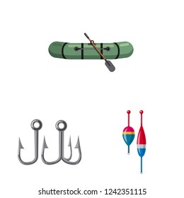 Vector illustration of fish and fishing symbol. Set of fish and equipment stock vector illustration.