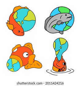 vector illustration of fish and globe. fit for business logos, print designs, clipart and more