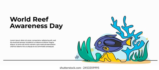 Vector illustration of fish habitat on coral reefs . Modern flat in continuous line style.