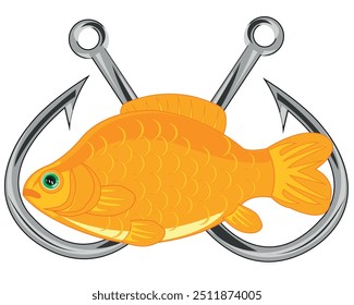 Vector illustration of fish and fish hook