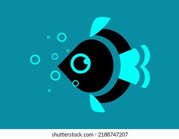 Ilustración vectorial del pescado. La plantilla del logotipo del icono aislado en el fondo azul para muchos fines comerciales y diseño de ropa