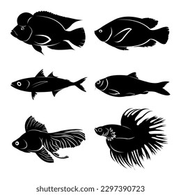 vector illustration of fish icon or fish type silhouette