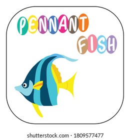 Vector illustration of fish with image in card over white background. children's education, Print, Flat icons