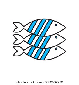 Vector illustration with fish isolated on white background. Flat line icon.
