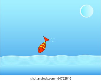 vector illustration of a fish jump out of water