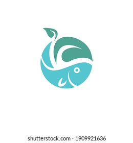 ilustración vectorial de peces y hojas, logotipo para acuapónicos.