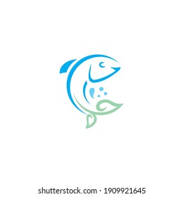 vector illustration fish and leaves, logo for aquaponics.