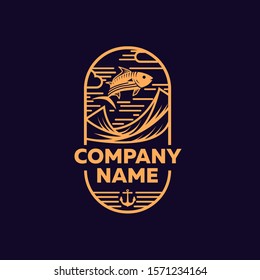Vector illustration. Fish logo on a blue background.