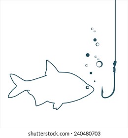 Vector illustration of fish looking on a fishhook