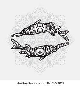 Vector illustration of a Fish mandala for coloring book. Fish Mandala for Silhouette Cameo and Cricut.
