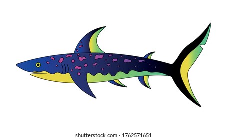 Vector illustration of the fish. Modern template with outline elements in colorful neon style.