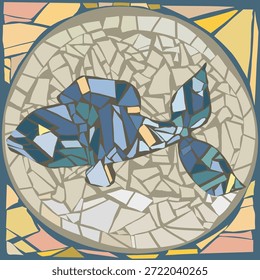 Ilustración vectorial con un mosaico de pescado. Dibujado a mano y colocado piezas de azulejos. Ilustración original.