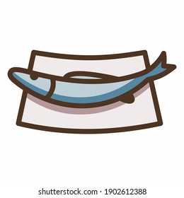 Ilustración vectorial de peces en un plato, plato, comida, pez grande