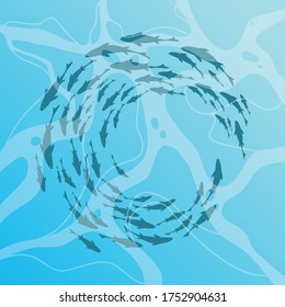 vector illustration of fish on sea background