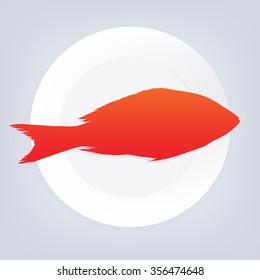Vector illustration of fish on white plate.Top view.