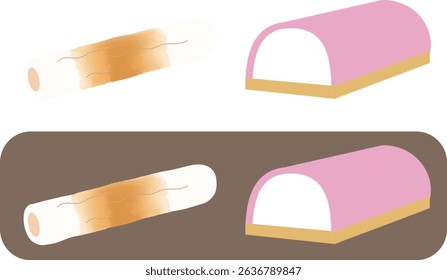 Ilustración vectorial de pasta de pescado, chikuwa y kamaboko.