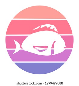 Vector Illustration of Fish and Pisces with Circle Sunset of Red, Pink, and Violet Color