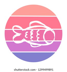 Vector Illustration of Fish and Pisces with Circle Sunset of Red, Pink, and Violet Color