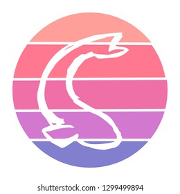Vector Illustration of Fish and Pisces with Circle Sunset of Red, Pink, and Violet Color