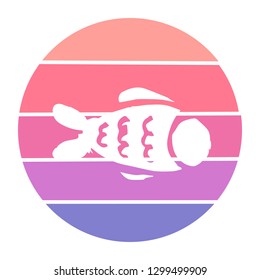 Vector Illustration of Fish and Pisces with Circle Sunset of Red, Pink, and Violet Color