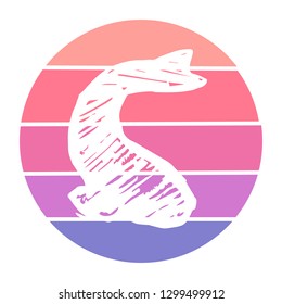 Vector Illustration of Fish and Pisces with Circle Sunset of Red, Pink, and Violet Color