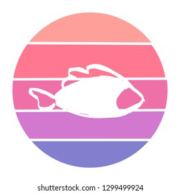 Vector Illustration of Fish and Pisces with Circle Sunset of Red, Pink, and Violet Color