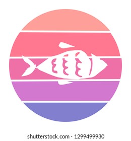 Vector Illustration of Fish and Pisces with Circle Sunset of Red, Pink, and Violet Color