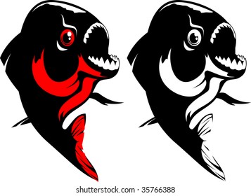 Vector illustration of a fish. Red, black and white