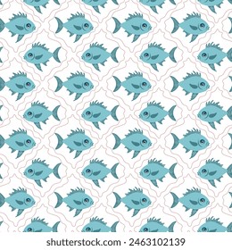 Vector illustration of a fish in a rhombus, designed with the detail and grace of the fish world in mind. Ideal for use in designs related to aquariums, marine life and ecology.