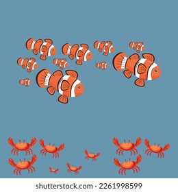 Vector illustration fish and sea crabs.