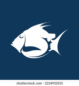 vector illustration of fish silhouette and fisherman's face